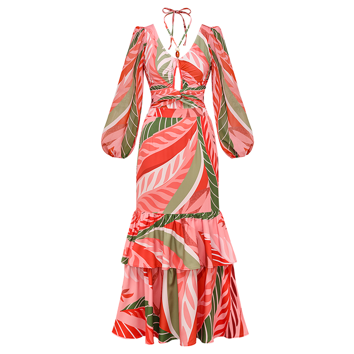Long-sleeved Artificial Stone Decor One Piece Swimsuit and Skirt