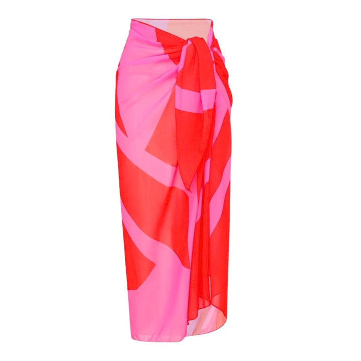 One Shoulder Color Block One Piece Swimsuit and sarong