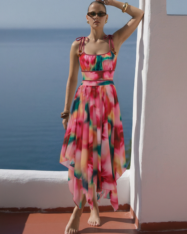 Tie-shoulder Plant-based Printing Swimsuit Set(s)