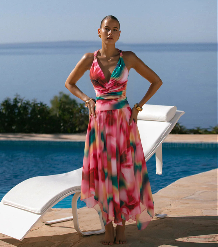 V-neck Plant-based Printing Swimsuit Set(s)