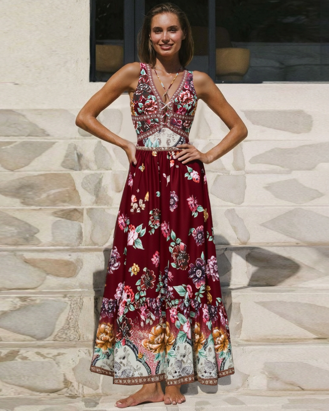 Strap Decoration Peony Print Swimsuit Set(s)