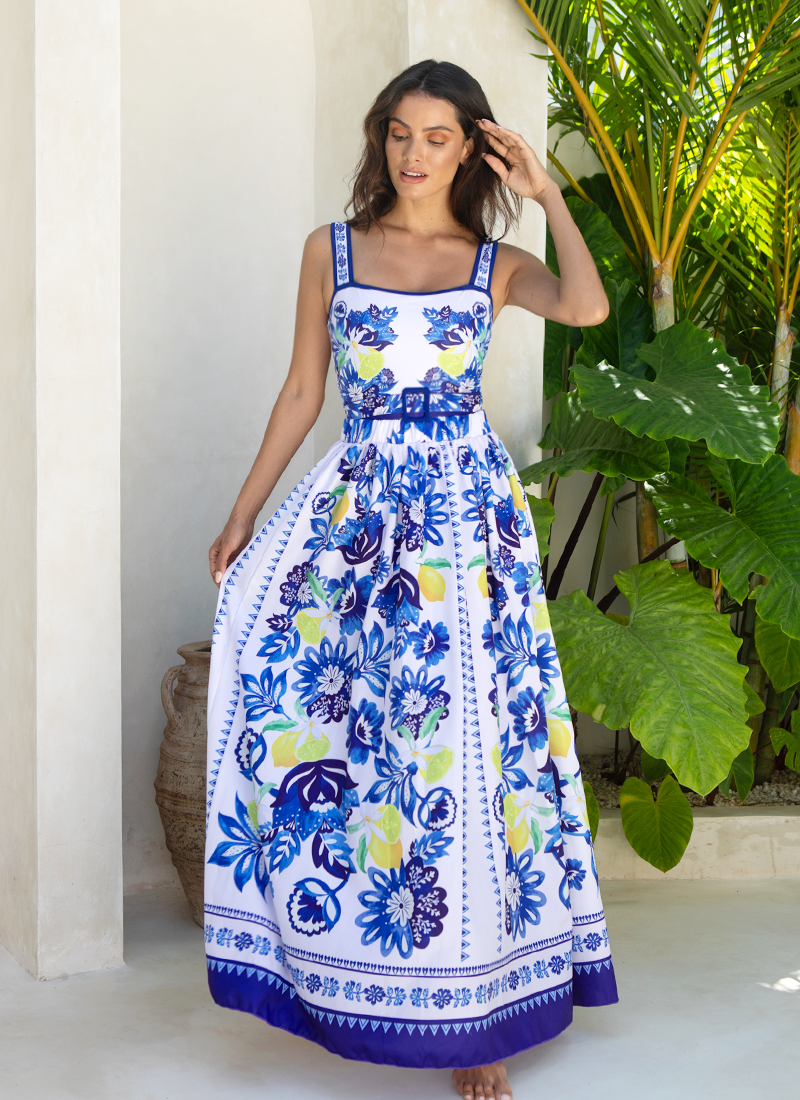 Sling Lemon and Creative Pattern Print One Piece Swimsuit and Skirt