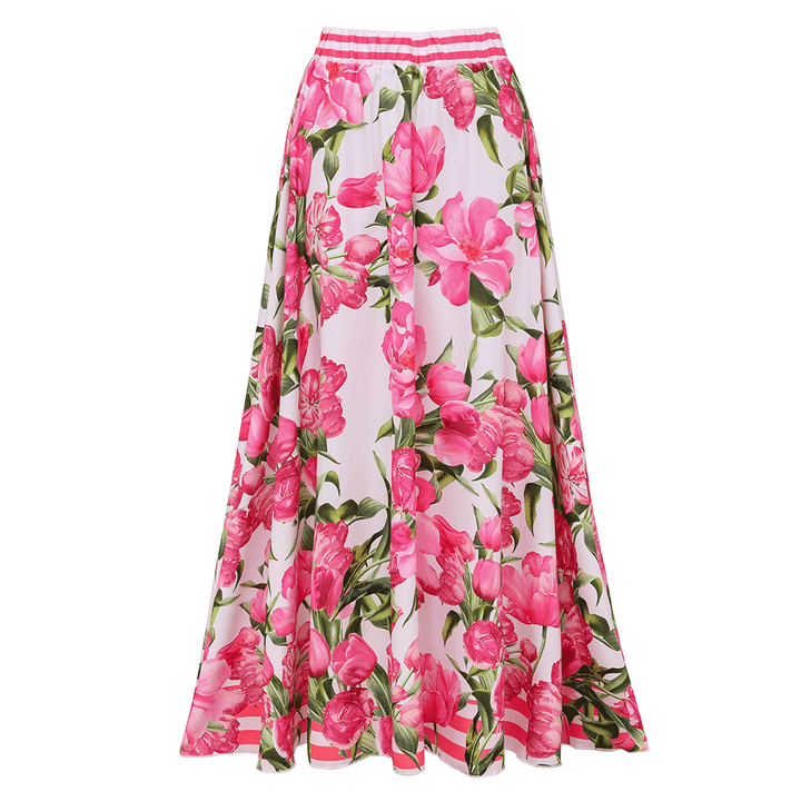 Tie Shoulder Shirring Flower Print One Piece Swimsuit and Skirt