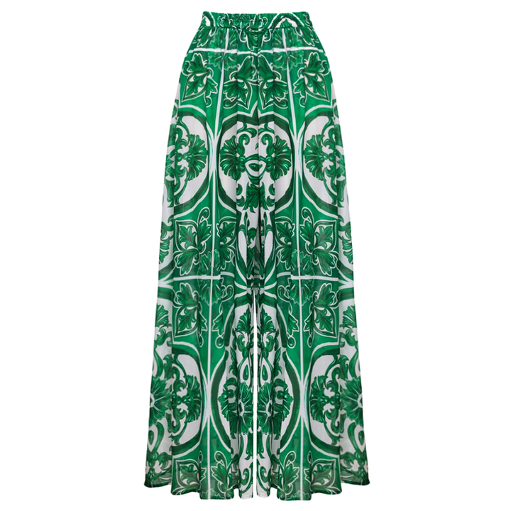 V Neck Classic Majolica Series Pattern Print One Piece Swimsuit and Pants or Skirt