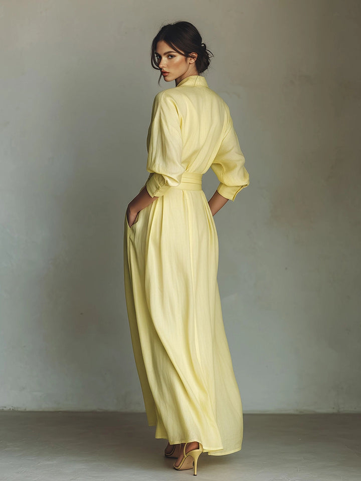 Casual Tie-Waist Shirt Maxi Dress