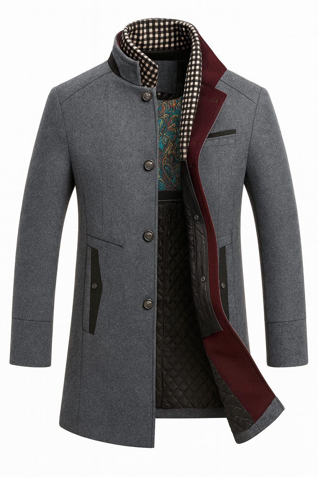 Classic Overcoat with Straight Cut and Front Buttons