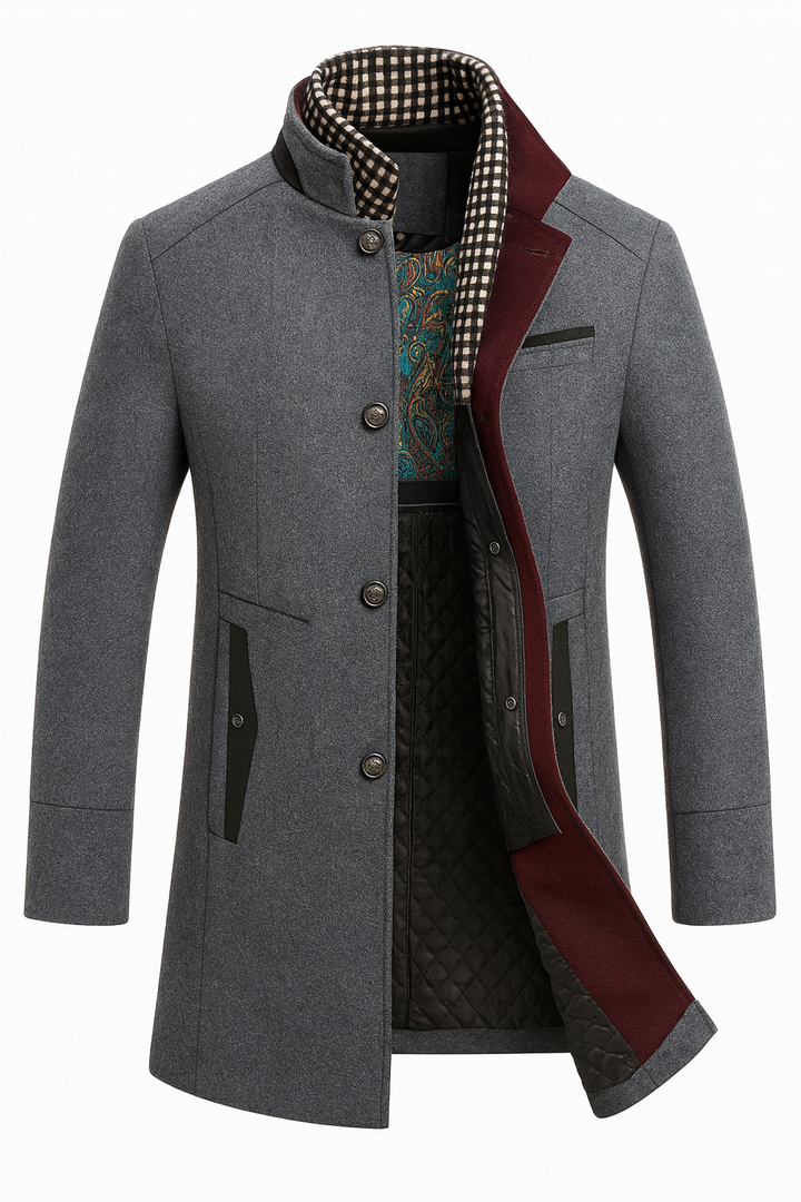 Classic Overcoat with Straight Cut and Front Buttons