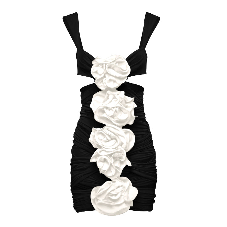 3D Flower Cutout One Piece Swimsuit and Skirt