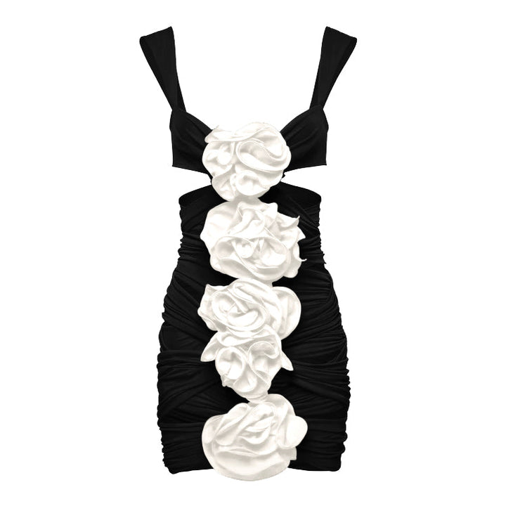 3D Flower Cutout One Piece Swimsuit and Skirt