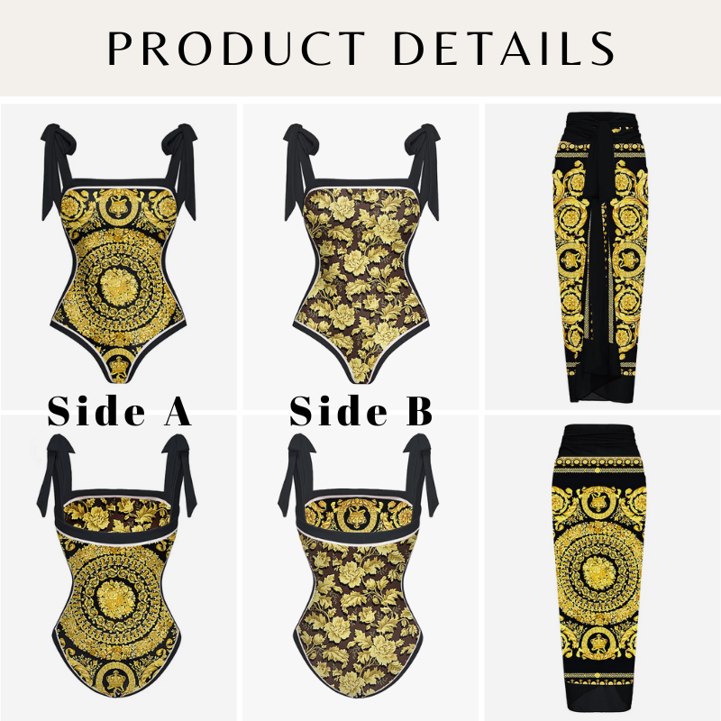 Reversible Tie-shoulder One Piece Swimsuit and sarong