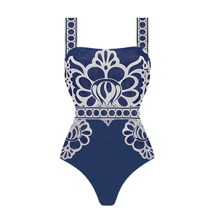 Lace Printed One Piece Swimsuit and Skirt