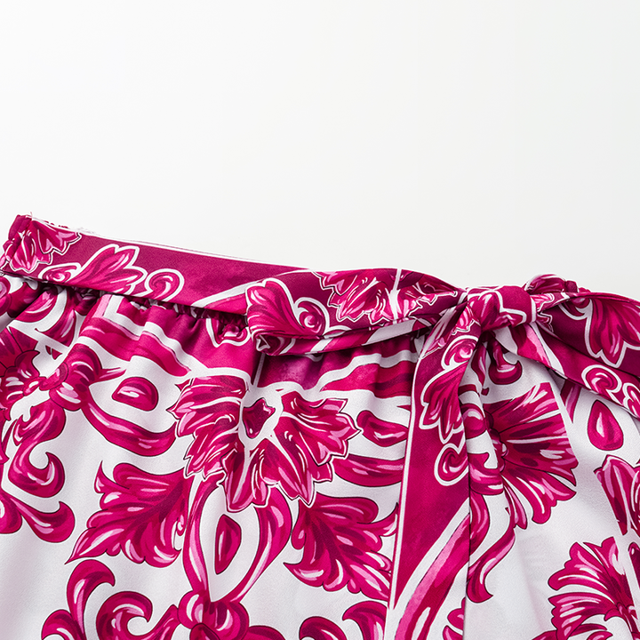 Ruffle Classic Majolica Series Pattern Print Bikini Swimsuit and Skirt or Shorts