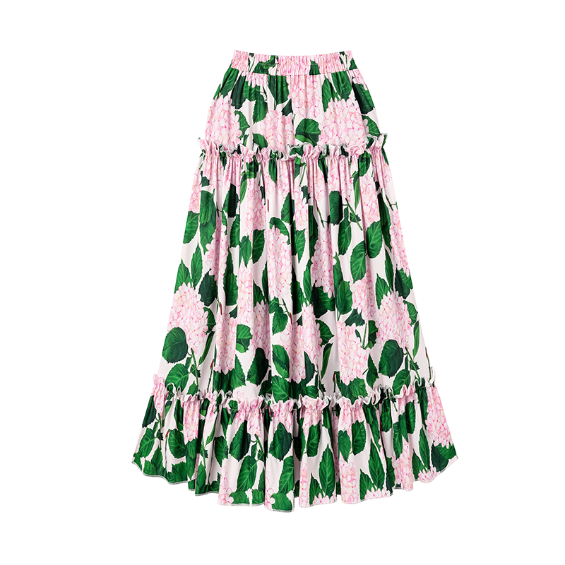 Bandeau Ruffle Floral Print Bikini Swimsuit and Skirt