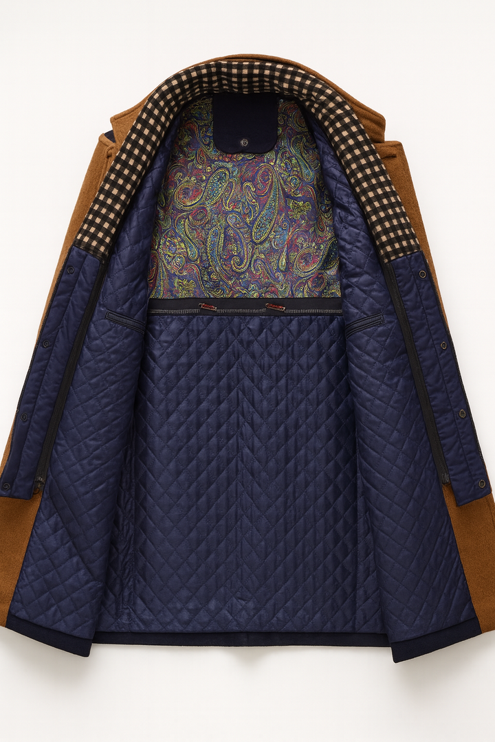 Wool Blend Overcoat with Notch Lapel Collar