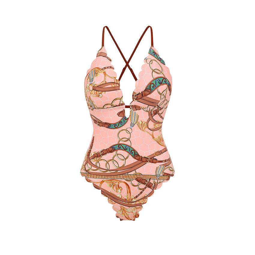V Neck Lace Printed Swimsuit Set(s)