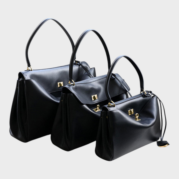Curved Leather Handbag with Adjustable Shoulder Strap