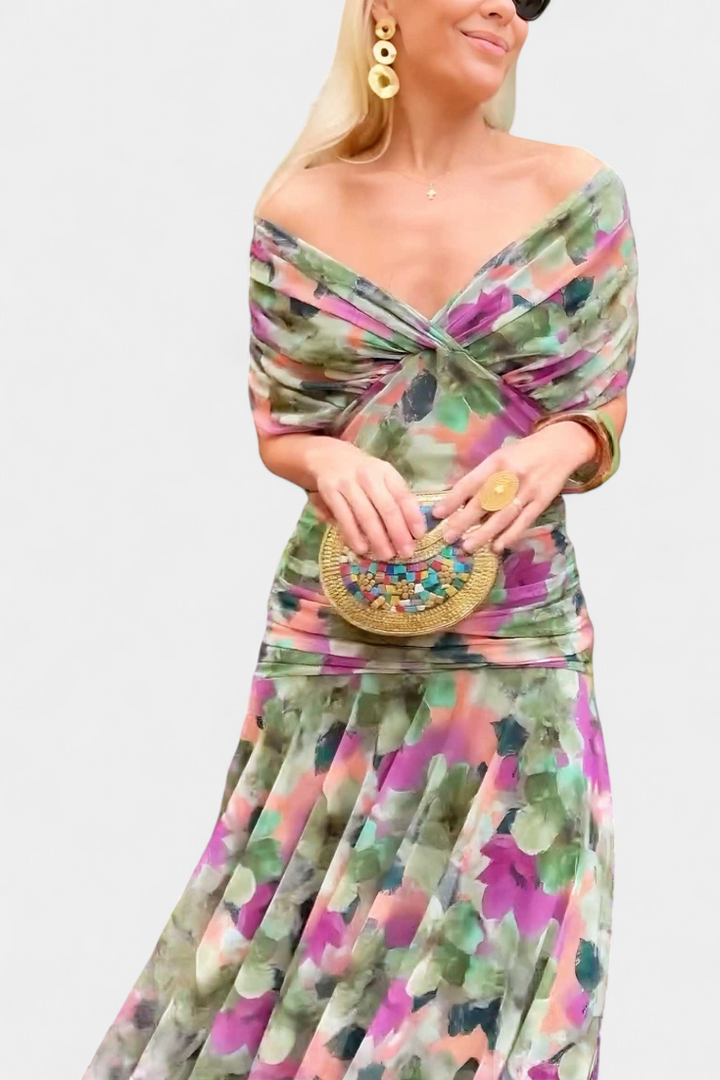 Evelyn - Long Floral V Neck Dress