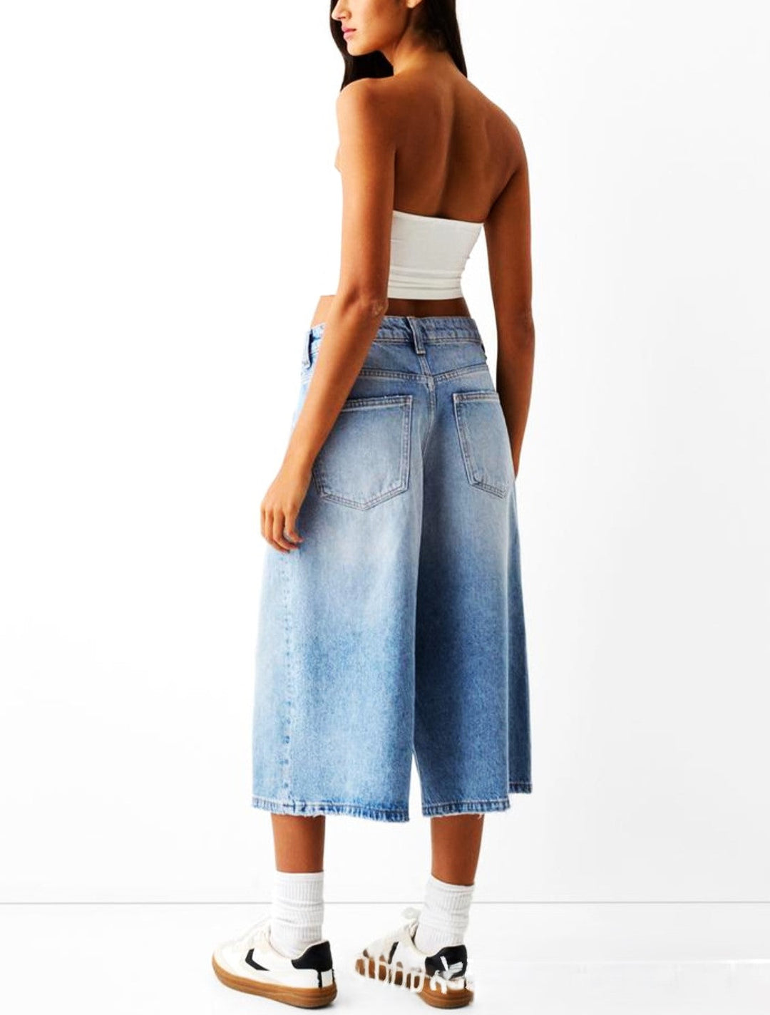 High-Waist Relaxed-Fit Denim Bermuda Shorts