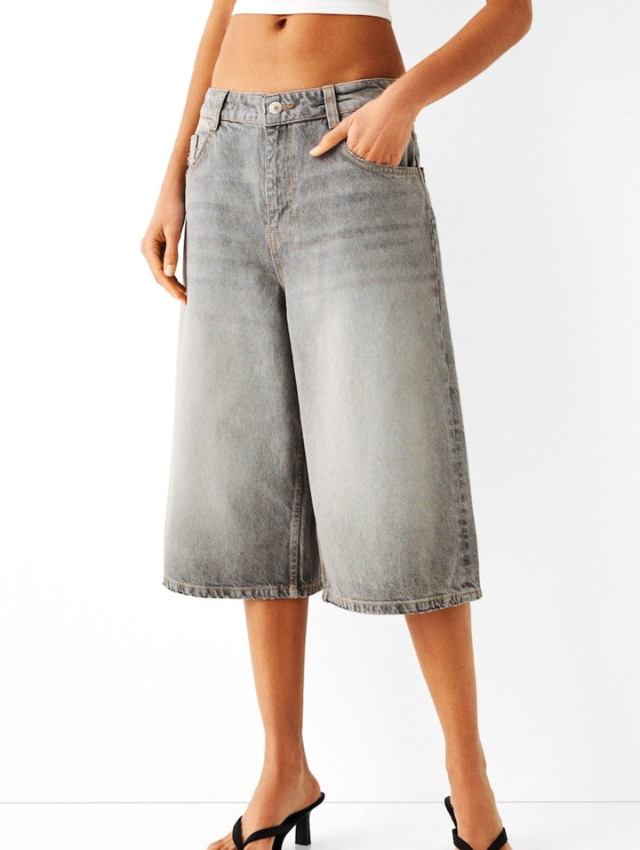 High-Waist Relaxed-Fit Denim Bermuda Shorts