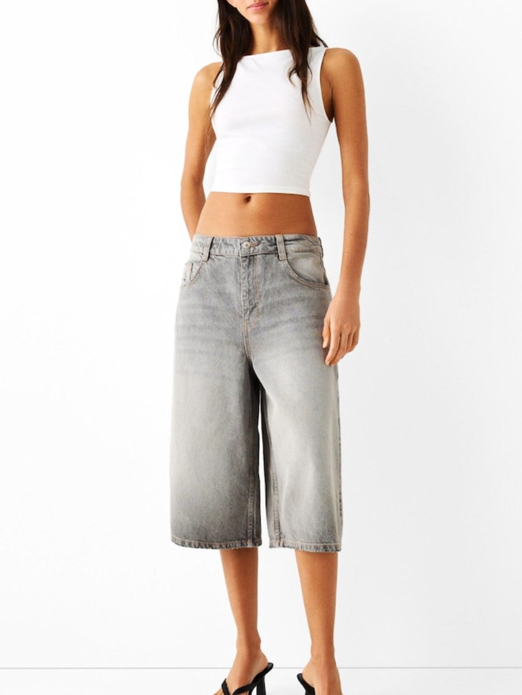 High-Waist Relaxed-Fit Denim Bermuda Shorts