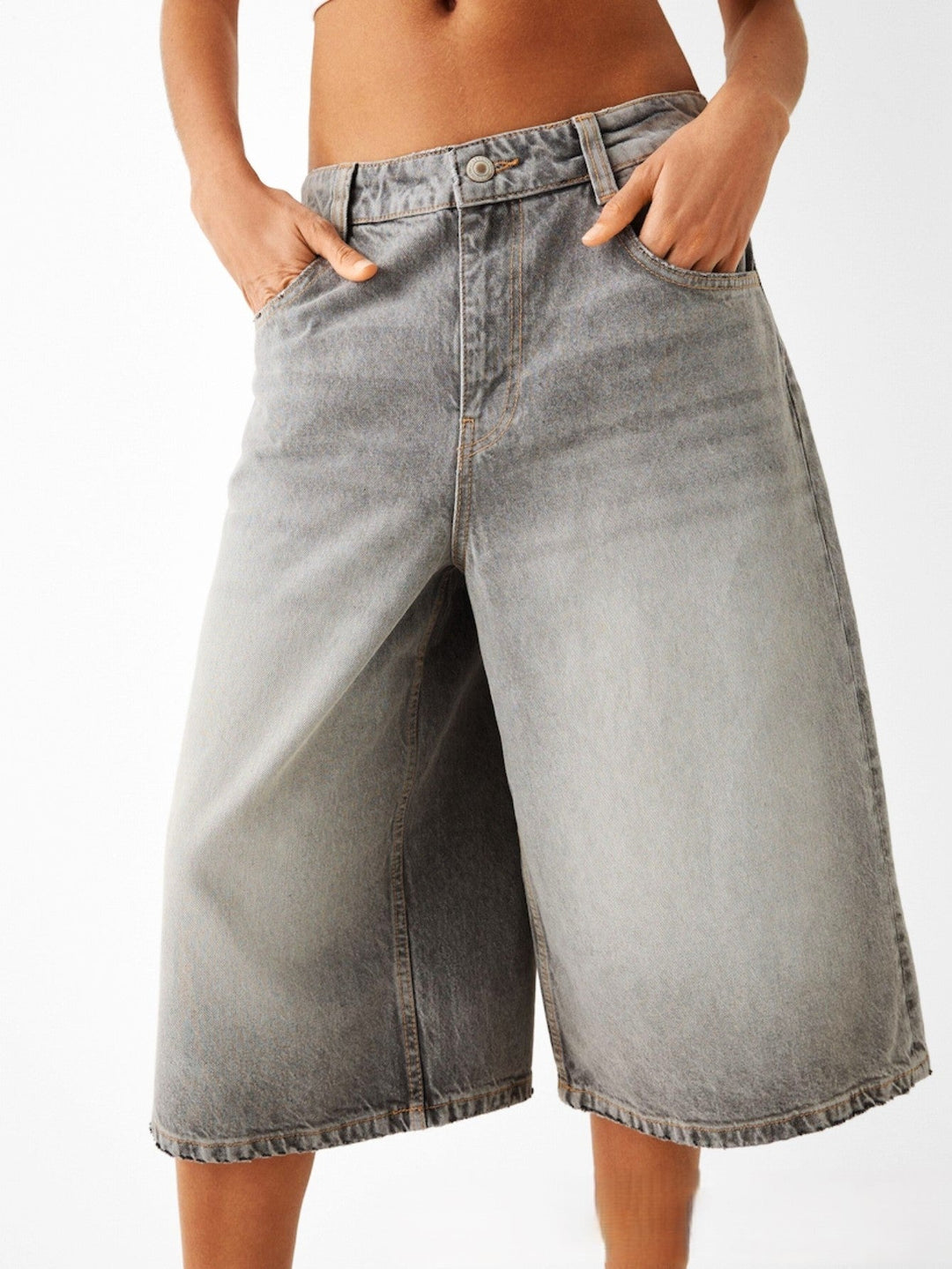High-Waist Relaxed-Fit Denim Bermuda Shorts