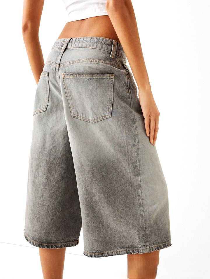 High-Waist Relaxed-Fit Denim Bermuda Shorts