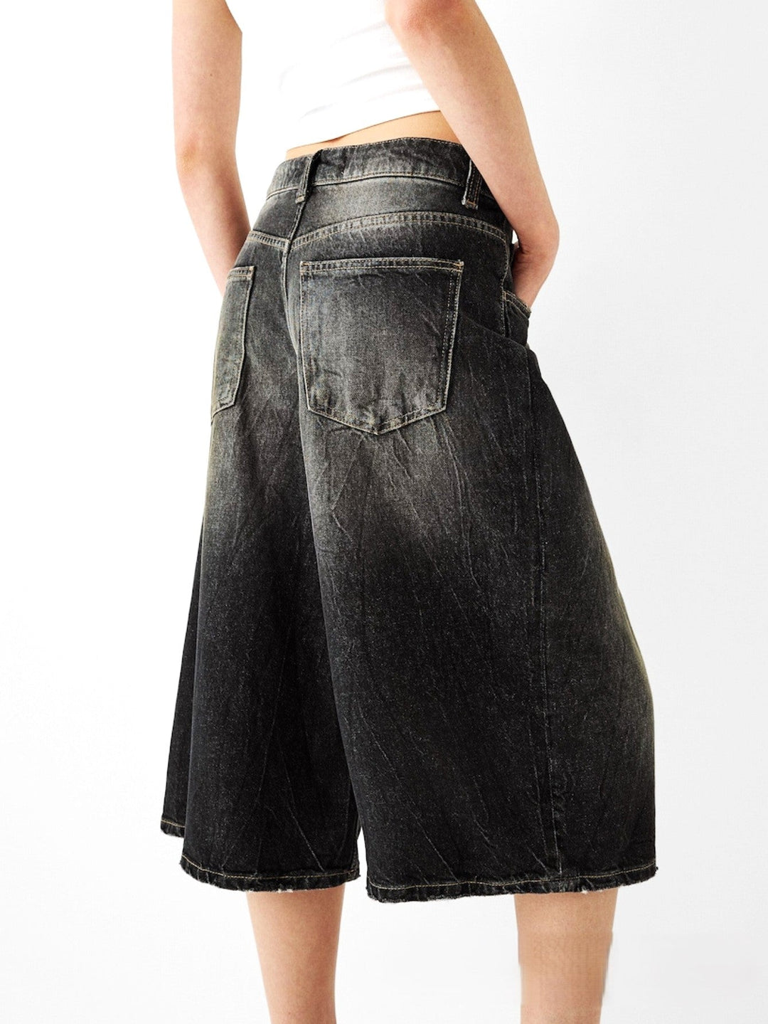 High-Waist Relaxed-Fit Denim Bermuda Shorts