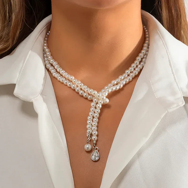 Vintage Pearl Necklace in Multi-Layer Design