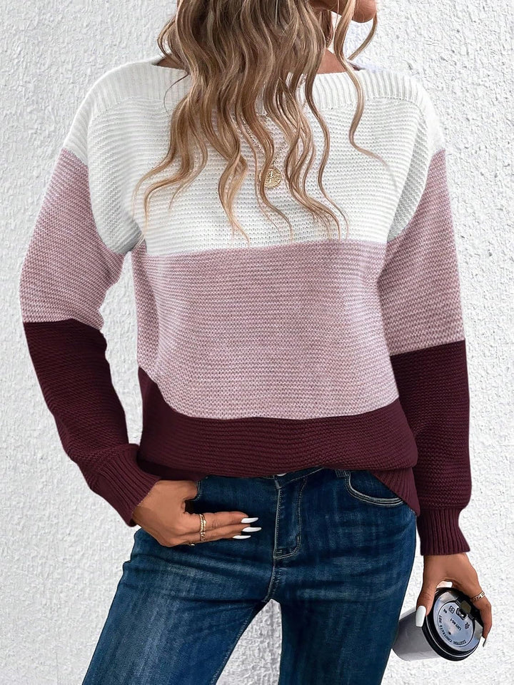 Effortless Sweatshirt for Women with Color Block Crewneck Long Sleeve Knit Style