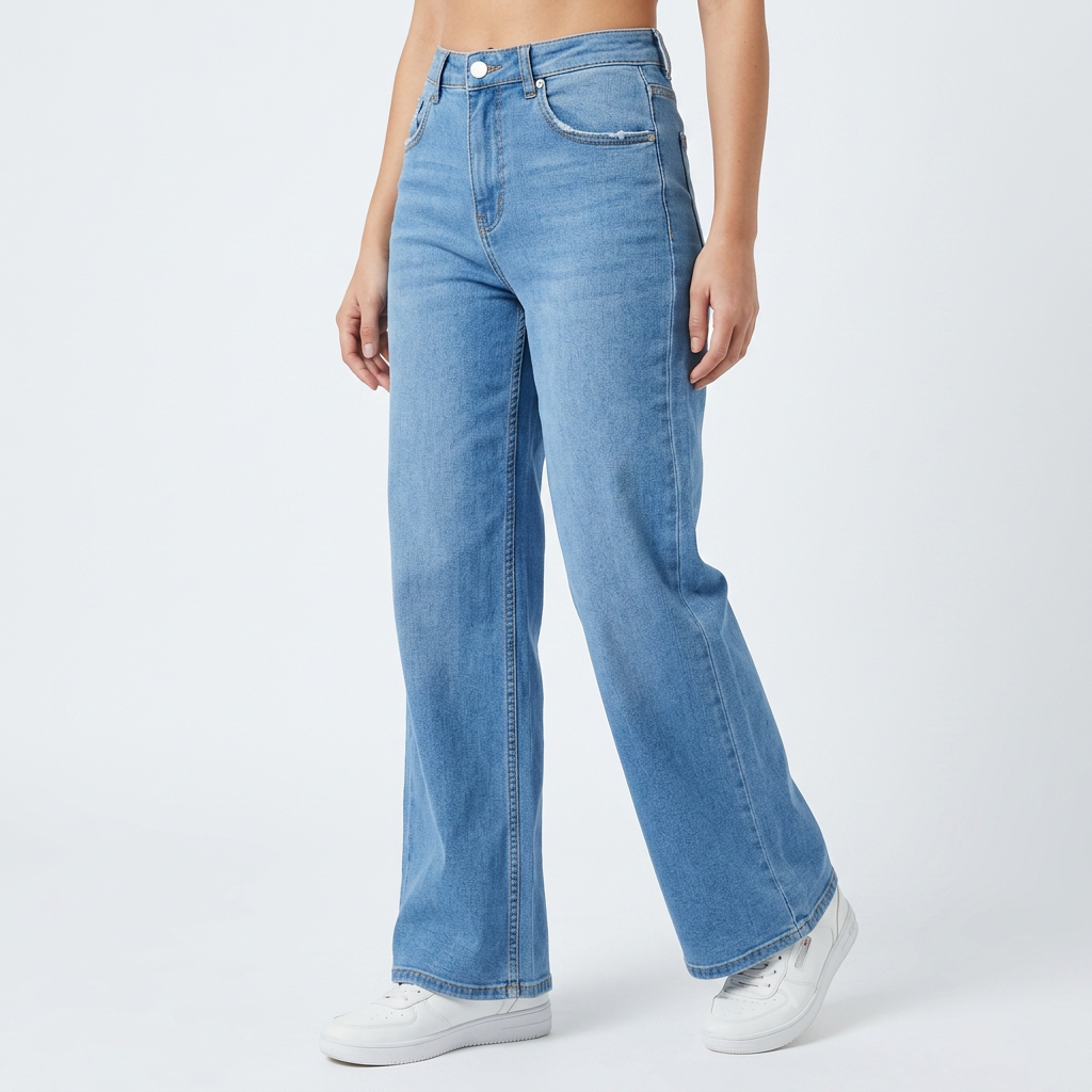 Effortless Light Blue Wide Leg Jeans for Women with High Waisted Relaxed Casual Style